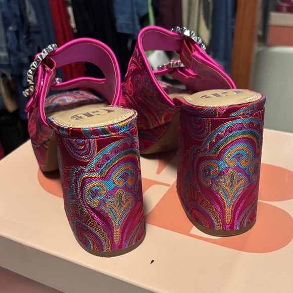 Gianni Bini Pink Paisley Mules with Rhinestone Buckle - Picture 8 of 12